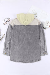Gray Color Block Button Down Hooded Corduroy Jacket Jackets JT's Designer Fashion