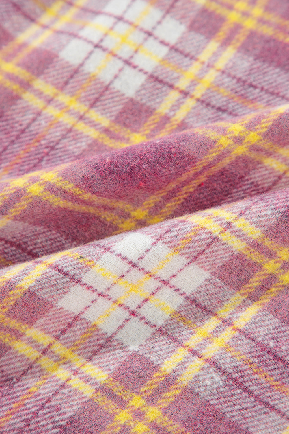 Pink Plaid Print Chest Pocket Long Sleeve Shacket Plaid Shackets JT's Designer Fashion