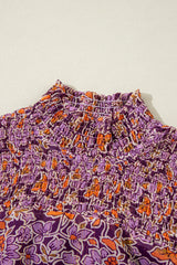 Purple Floral Smocked Puff Sleeve High Neck Mini Dress Floral Dresses JT's Designer Fashion