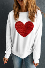 Beige Glitter Valentine Heart Shape Graphic Sweatshirt Graphic Sweatshirts JT's Designer Fashion