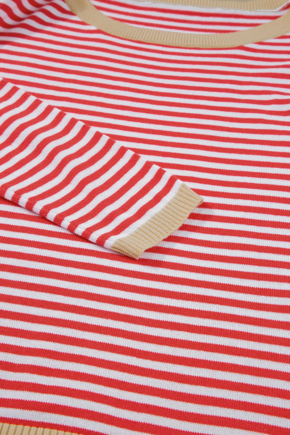 Fiery Red Contrast Trimmed Striped Drop Shoulder Sweater Sweaters JT's Designer Fashion