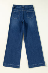 Sail Blue Wide Leg Pocketed High Waist Jeans Jeans JT's Designer Fashion