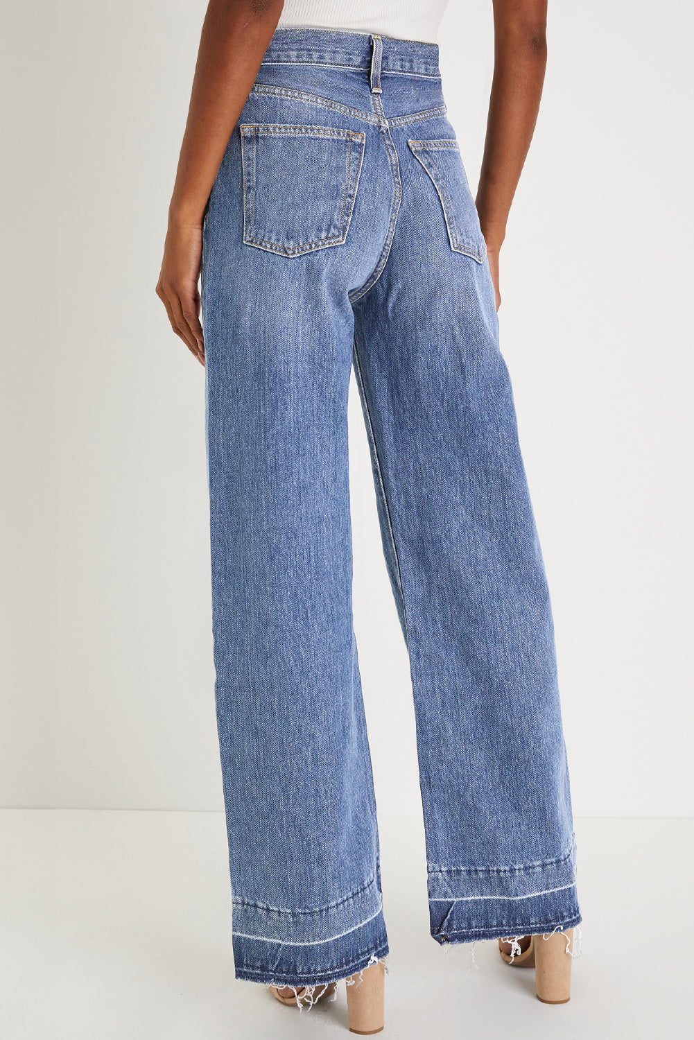 Dusk Blue Raw Hem Unique Cuffs Straight High Rise Loose Jeans Jeans JT's Designer Fashion