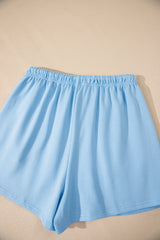 Myosotis V Neck Drop Shoulder Tee and Patchwork Drawstring Elastic Waistband Shorts Set Short Sets JT's Designer Fashion