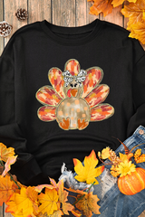 Black Thanksgiving Turkey Graphic Drop Shoulder Sweatshirt Graphic Sweatshirts JT's Designer Fashion