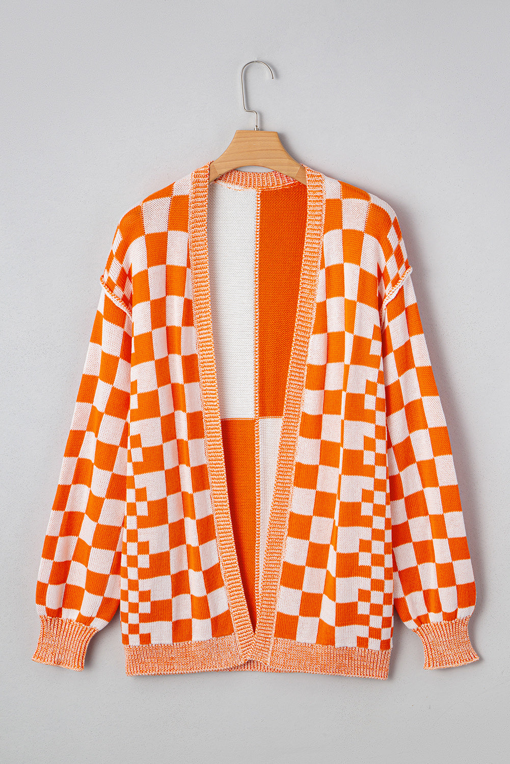 Orange Checkered Open Front Drop Shoulder Cardigan Cardigans JT's Designer Fashion