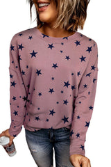 Pink Give A Little Love Crew Neck Star Print Long Sleeve Top Long Sleeve Tops JT's Designer Fashion