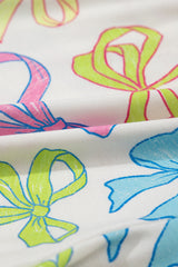 White Cheerful Bow Print Elastic Pull On Casual Shorts Casual Shorts JT's Designer Fashion