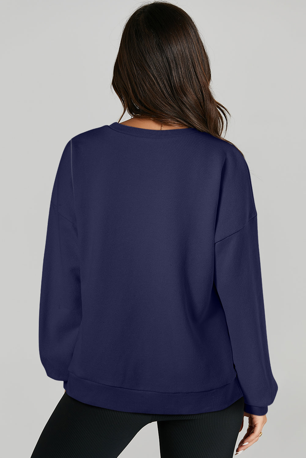 Navy Blue Solid O Neck High Low Hem Pullover Sweatshirt Sweatshirts & Hoodies JT's Designer Fashion