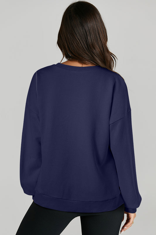 Navy Blue Solid O Neck High Low Hem Pullover Sweatshirt Sweatshirts & Hoodies JT's Designer Fashion