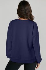 Navy Blue Solid O Neck High Low Hem Pullover Sweatshirt Sweatshirts & Hoodies JT's Designer Fashion