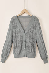 Gray Lightweight Buttoned Front Crochet Cardigan Cardigans JT's Designer Fashion