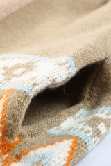 Khaki Aztec Print Open Front Knitted Cardigan Sweaters & Cardigans JT's Designer Fashion