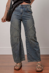 Sail Blue Exposed Stitching Loose Straight High Waist Jeans Jeans JT's Designer Fashion