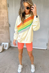 Apricot Rainbow Colorblock Striped Pullover Sweatshirt Sweatshirts & Hoodies JT's Designer Fashion