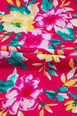 Pink Floral Print V Neck Pocketed High Waist Plus Size Midi Dress Plus Size Midi Dresses JT's Designer Fashion