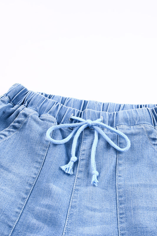 Sky Blue Pocketed Distressed Denim Joggers Jeans JT's Designer Fashion