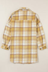 Yellow Plaid Flap Pocket Long Sleeve Shacket Plaid Shackets JT's Designer Fashion