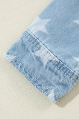Sky Blue Star Print Light Wash Raw Hem Denim Jacket Denim Jackets JT's Designer Fashion