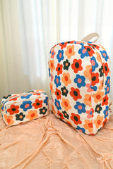 Khaki Flower Print Corduroy Backpack with Matching Pouch Backpacks JT's Designer Fashion