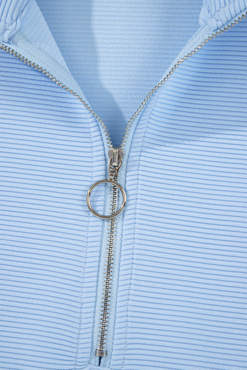 Beau Blue Ribbed Texture Half Zip Ruffled Short Sleeve Top and Shorts Set Short Sets JT's Designer Fashion