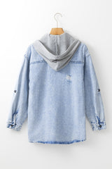 Mist Blue Oversized Contrast Hooded Denim Jacket Denim Jackets JT's Designer Fashion