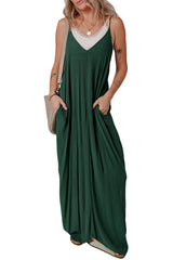 Duffel Green Spaghetti Straps Pocketed Slouchy Long Dress Maxi Dresses JT's Designer Fashion
