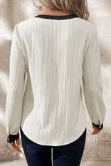White Textured Colorblock V Neck Elegant Blouse Blouses & Shirts JT's Designer Fashion