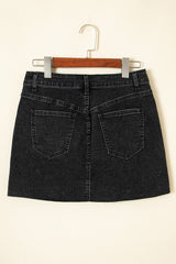 Carbon Grey Mineral Wash Ripped Raw Hem Denim Mini Skirt Skirts & Petticoat JT's Designer Fashion
