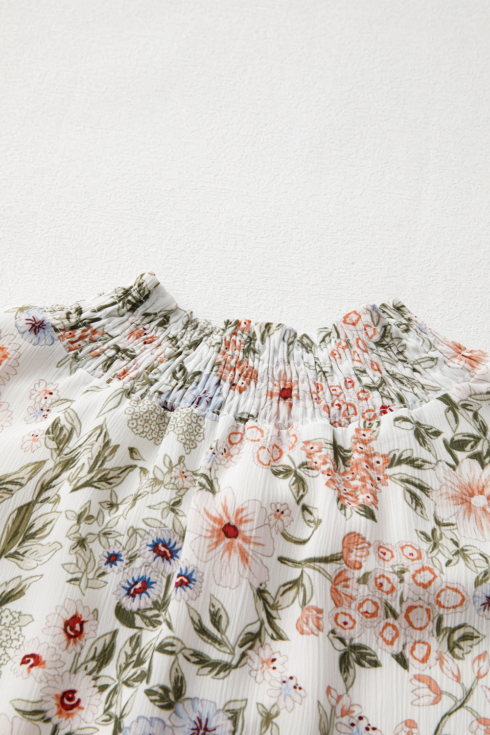 Green Floral Print Tiered Frilled Shirred Mock Neck Mini Dress Floral Dresses JT's Designer Fashion