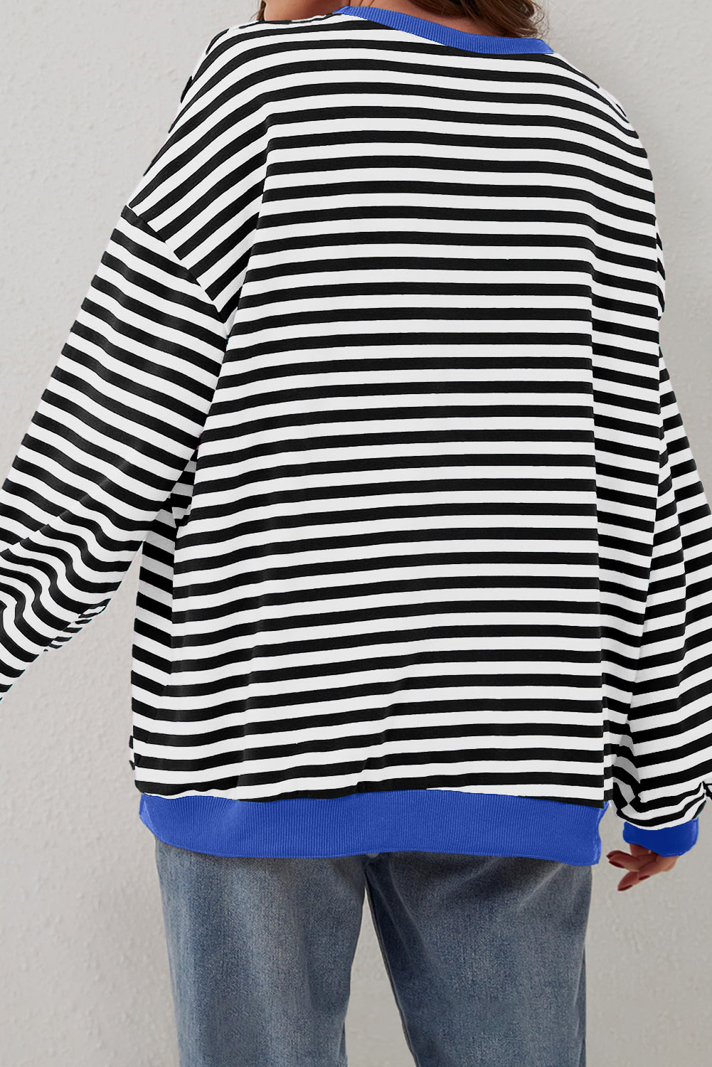 Black Stripe Oversized Contrast Trim Pullover Sweatshirt Sweatshirts & Hoodies JT's Designer Fashion