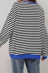 Black Stripe Oversized Contrast Trim Pullover Sweatshirt Sweatshirts & Hoodies JT's Designer Fashion