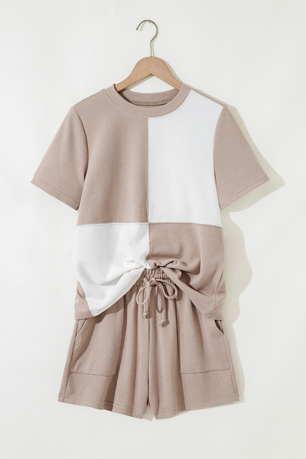 Jet Stream Textured Colorblock Patchwork Tee and Shorts Set Short Sets JT's Designer Fashion
