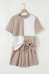 Jet Stream Textured Colorblock Patchwork Tee and Shorts Set Short Sets JT's Designer Fashion