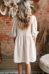 White Textured Ruffled Puff Sleeve Loose Dress Mini Dresses JT's Designer Fashion
