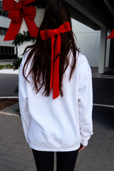 White Diverse Bow Embroidery Drop Shoulder Sweatshirt Graphic Sweatshirts JT's Designer Fashion