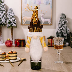 Sequin Pointed Hat Faceless Gnome Wine Bottle Cover Gold One Size Home Accessories JT's Designer Fashion