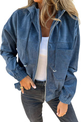 Real Teal Corduroy Drawstring Hooded Pocket Zip Up Jacket Jackets JT's Designer Fashion