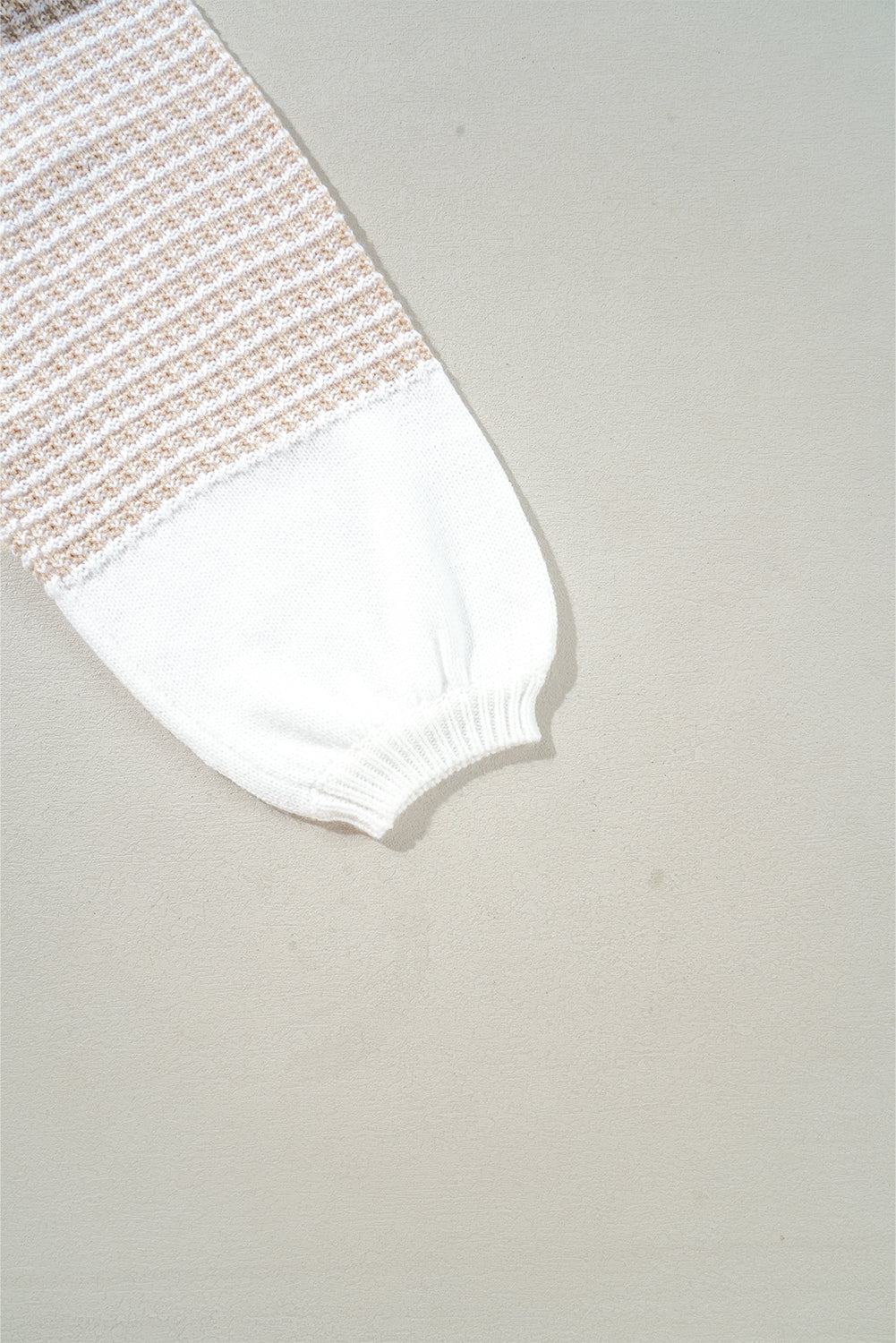 Oatmeal Mixed Pattern Knit Tie Keyhole Drop Shoulder Sweater Sweaters JT's Designer Fashion