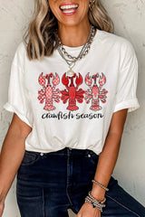 White Crawfish Season Fashion Graphic Crewneck T Shirt Graphic Tees JT's Designer Fashion