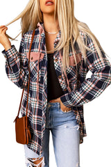 Pink Contrast Hooded Drawstring Plaid Shacket Plaid Shackets JT's Designer Fashion