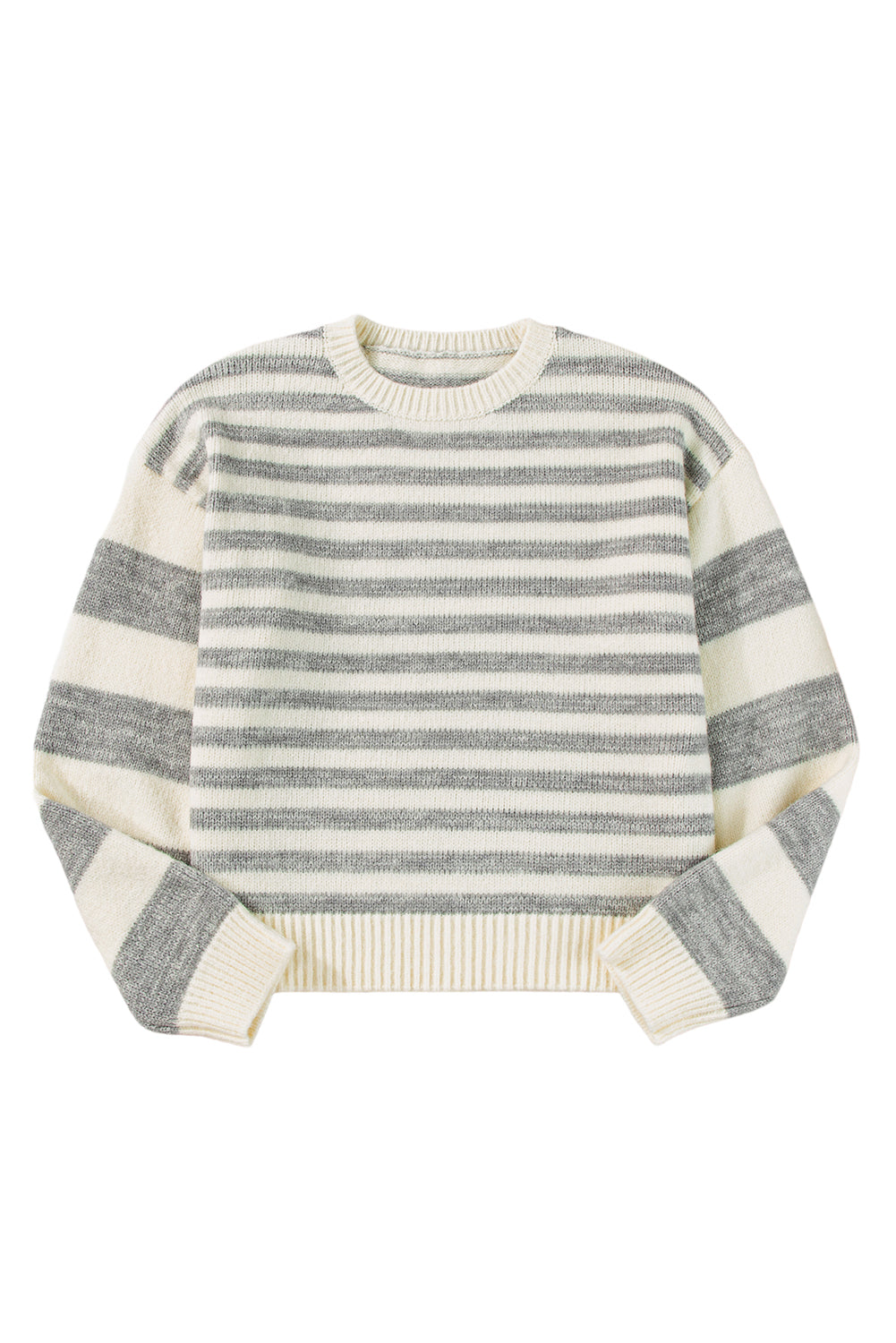 Gray Stripe Drop Shoulder Crew Neck Sweater Sweaters JT's Designer Fashion