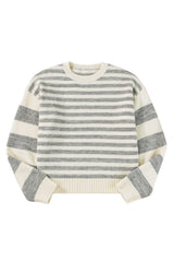 Gray Stripe Drop Shoulder Crew Neck Sweater Sweaters JT's Designer Fashion