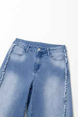 Beau Blue Vintage Stitching Raw Hem Flared Jeans Jeans JT's Designer Fashion