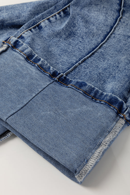Myosotis Center Seam Cuffed Hem Straight High Waist Jeans Jeans JT's Designer Fashion