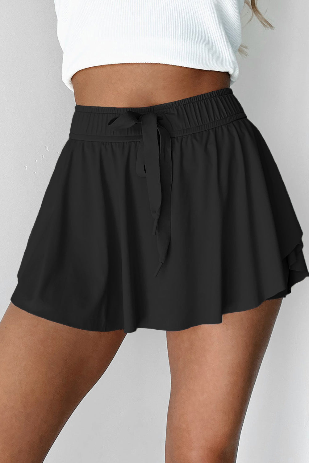 Black Drawstring High Waist Lined Tennis Skorts Skirts & Petticoat JT's Designer Fashion