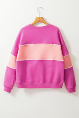 Sachet Pink Colorblock Patchwork Drop Shoulder Ribbed Trim Sweatshirt Sweatshirts & Hoodies JT's Designer Fashion