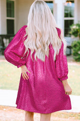 Rose Red Metallic Leopard Print Collared Babydoll Mini Dress Mini Dresses JT's Designer Fashion
