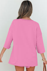 Bonbon Solid Loose V Neck Half Sleeve Tee and Shorts Short Sets JT's Designer Fashion