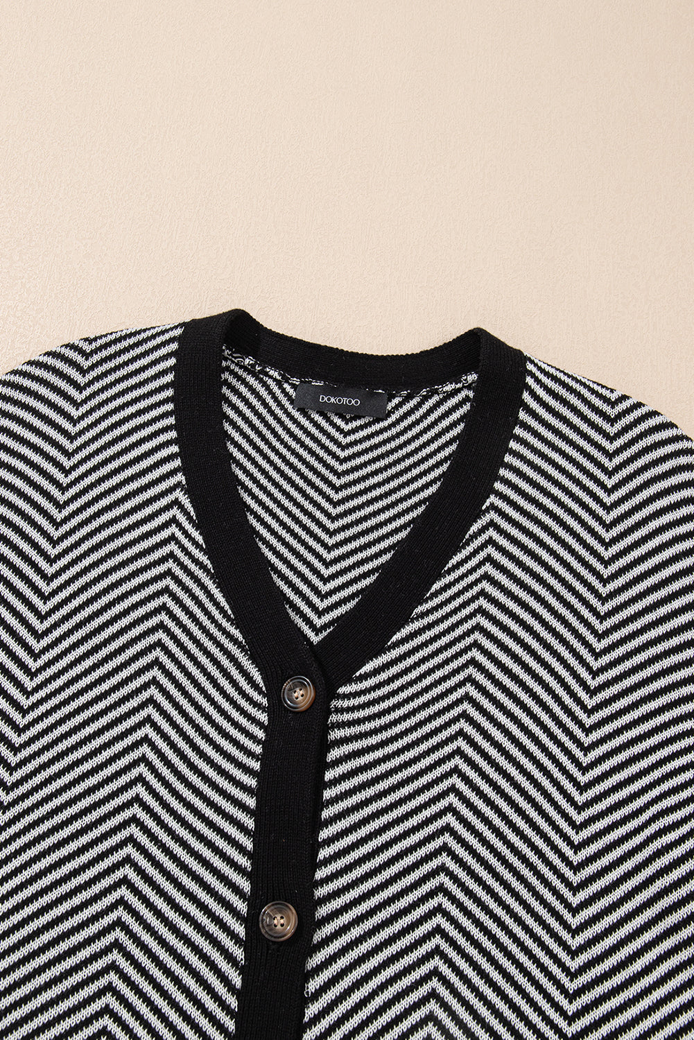 White Stripe Buttoned Front V Neck Herringbone Cardigan Cardigans JT's Designer Fashion